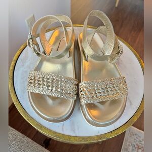 Anthropologie Sandals Gold Metallic ankle buckle 8-8.5